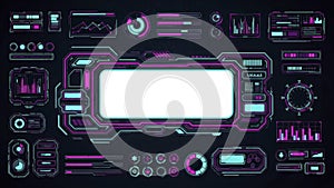 Futuristic HUD Interface Elements with Neon Glow and Data Displays