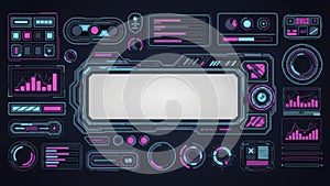 Futuristic HUD Interface Elements with Neon Glow and Data Displays