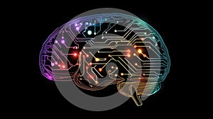 A futuristic human brain glowing with data lines, symbolizing advanced technology and artificial intelligence