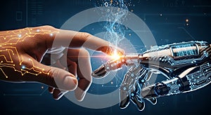 Futuristic Human and Robot Digital Touch Interaction with Technology and Data Visualization