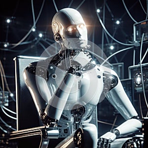 futuristic humanoid artificial intelligence robot thinking