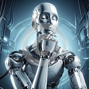 futuristic humanoid artificial intelligence robot thinking