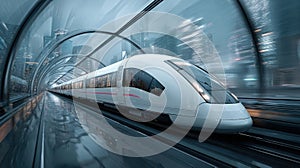 Futuristic Hyperloop Train in Transparent Tunnel Concept Art