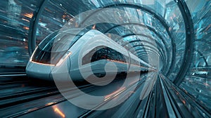 Futuristic Hyperloop Train in Transparent Tunnel Concept Art