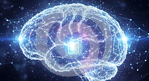 Artificial Intelligence Concept with Digital Brain and CPU Core