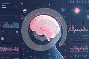 Futuristic illustration of brain health analysis with data visualization elements