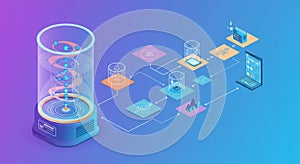 Futuristic illustration depicting a data processing concept. Features a large