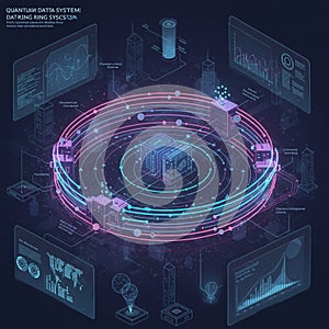 Futuristic illustration featuring an AI-generated quantum data system. Central