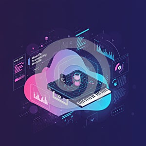 Futuristic illustration featuring a digital interface with holographic elements. A