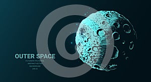 Futuristic illustration with hologram neon moon planet sketch, concept glowing icon sign on dark background. Vector digital art,