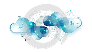 A futuristic illustration of interconnected cloud computing technology on a white background