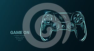 Futuristic illustration with joystick game controller or sketch, concept sign on dark background for video games