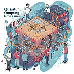 Futuristic illustration of a massive computer chip represents a quantum computing