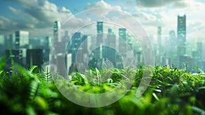 A futuristic image of a cityscape powered by clean and sustainable biofuels as envisioned by a keynote speaker at the photo