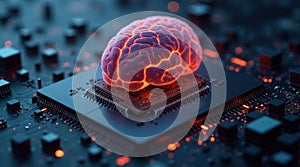 Futuristic Image of Cyborg Brain on Computer Chip Interface