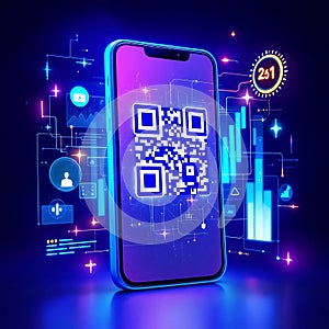 Smartphone with QR Code and Digital Interface