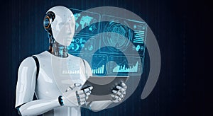 AI Robot Analyzing Data on Tablet