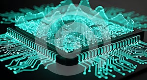 Quantum Computing Chip with Data Visualization. AI Technology