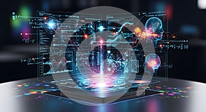 AI Brain Interface: Data Visualization and Neural Network Connection