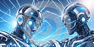 Futuristic image of two robots . AI Generative