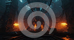 Futuristic Industrial Machine in Dark Setting