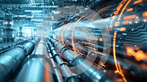 Futuristic Industrial Pipeline with Digital Interface, Generative AI