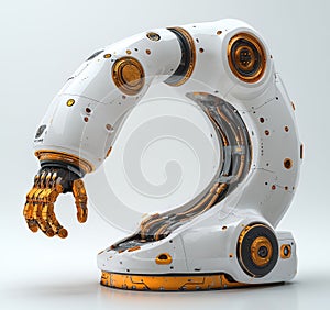 Futuristic industrial robot arm with sleek design on white background