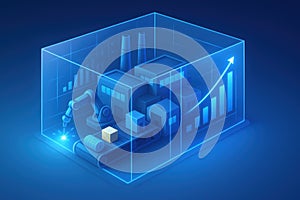 Futuristic Industry Concept with Automation, Data Analysis, and Growth Visualization in 3D