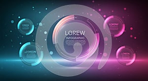 Futuristic infographic with a central circular element, displaying text 