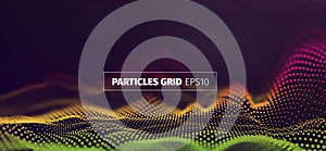 Futuristic infographics. Wavy particles grid. Abstract sound wave flow background