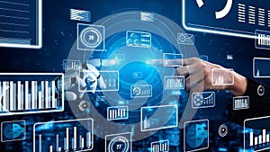 Futuristic Interaction between Human Hand and Robotic Hand in a Digital Environment with Data Visualizations and Graphs