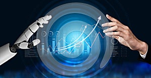 Futuristic Interaction Between Human Hand and Robotic Hand in a Digital Environment with Graphs and Data Visualizations