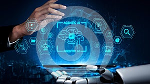Futuristic interaction between human hand and robotic hand over a digital interface showcasing artificial intelligence
