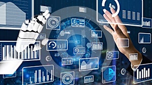 Futuristic Interaction Between Human and Robotic Hand Over Digital Data Visualization and Analytics for Technology and