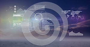 futuristic interface against evening landscape