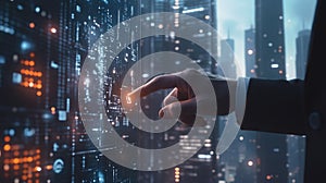 Futuristic Interface in a Cyber Cityscape