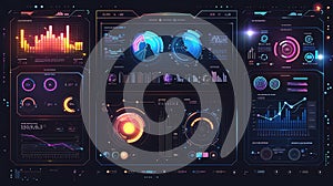 Futuristic Interface with Data Visualizations and Holographic Elements for Modern Tech