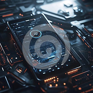 Futuristic Interface Design, Smartphone with Digital Display