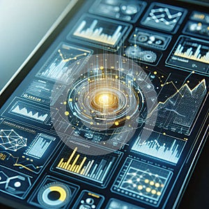 Futuristic interface with digital waveforms and graphs. Generative AI