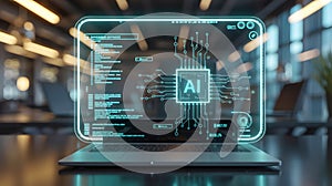 Futuristic interface displaying advanced ai algorithms on a laptop screen