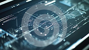 Futuristic interface displaying complex data analysis and code