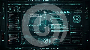 Futuristic interface displaying complex data analysis and code execution