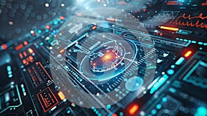 Futuristic interface displaying complex data analysis and processing information