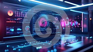 Futuristic interface displaying data analytics and cyber information