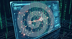 The background features green binary code reminiscent of classic