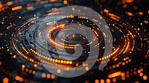 Futuristic Interface Glowing Orange Circles Dark Background Tech Design