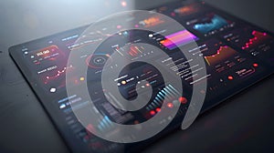 Futuristic interface with graphs and charts on the screen, 3d rendering