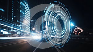 Futuristic interface hand interaction isolated on white background