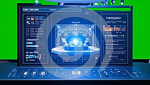Futuristic Interface with Holographic Display on Green Screen