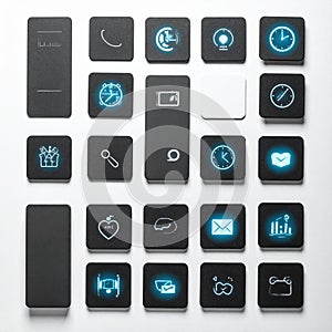 Futuristic Interface with Luminous Blue Buttons